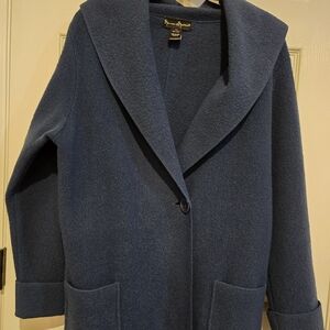 Mercer & Madison Dark Teal Blue Boiled Wool Cardigan